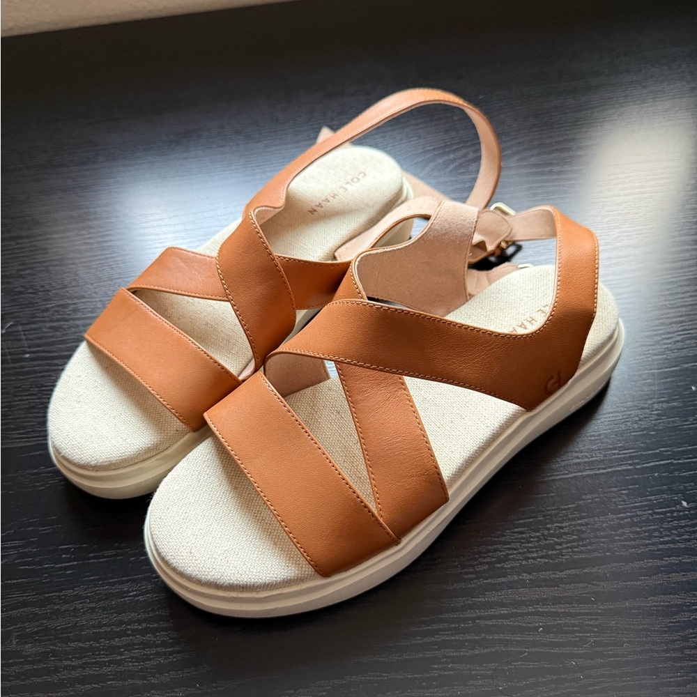 Cole Haan GrandPro Rally Leather Platform Sandals Tan 5.5